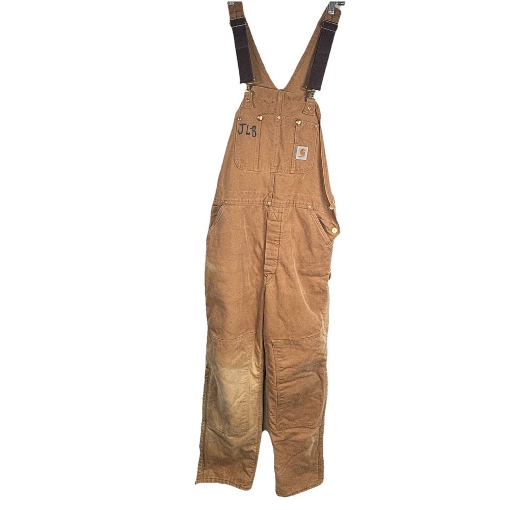 VTG 80s Carhartt Bib Overalls‎ DBL knee Quilt Lined Canvas USA UNION MADE 38x33